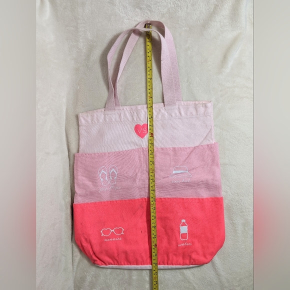 Victoria’s Secret Pink Canvas Tote Beach Bag Medium with Labeled Outer Pockets - Picture 5 of 12